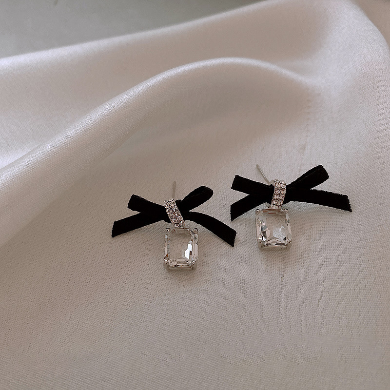 Fashion Silver Color Alloy Inlaid Square Diamond Bow Stud Earrings,Stud Earrings