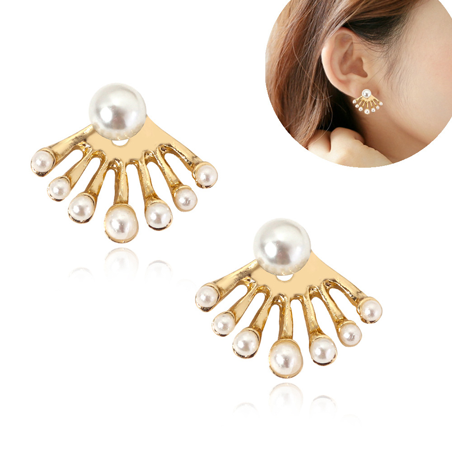 Fashion Gold Color Alloy Pearl Clutch Earrings,Stud Earrings