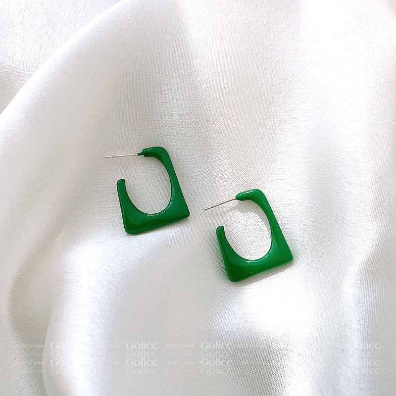 Fashion Green Alloy Geometric Square Ear Studs,Stud Earrings