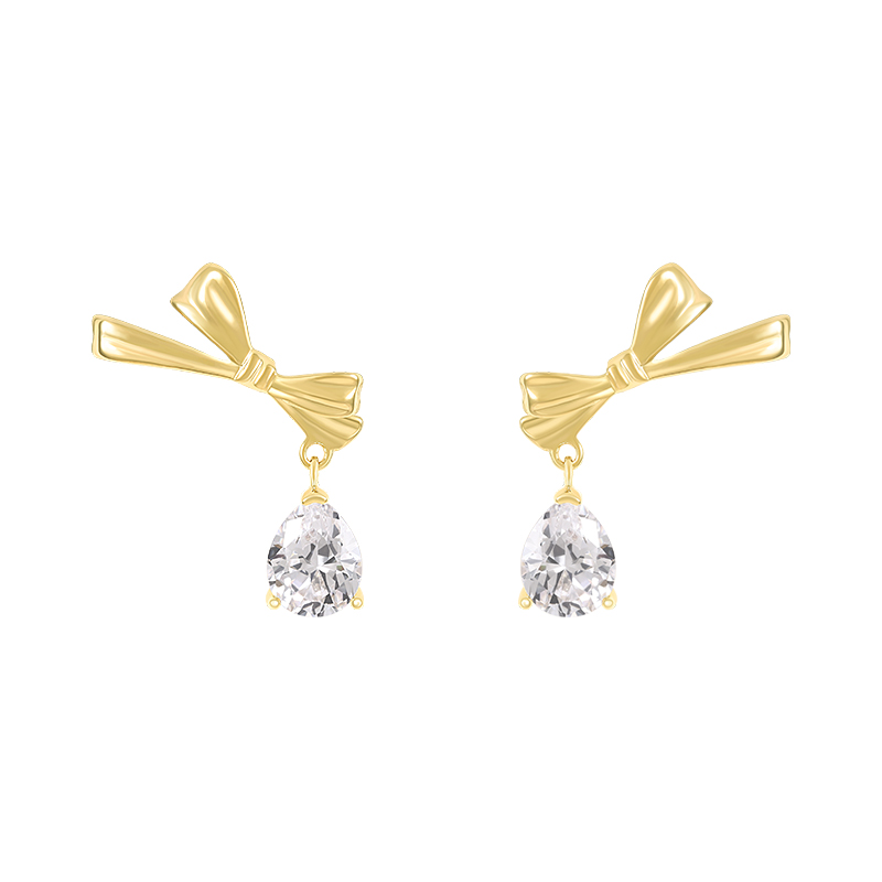 Fashion Gold Color Alloy Inlaid Drop Diamond Bow Stud Earrings,Stud Earrings