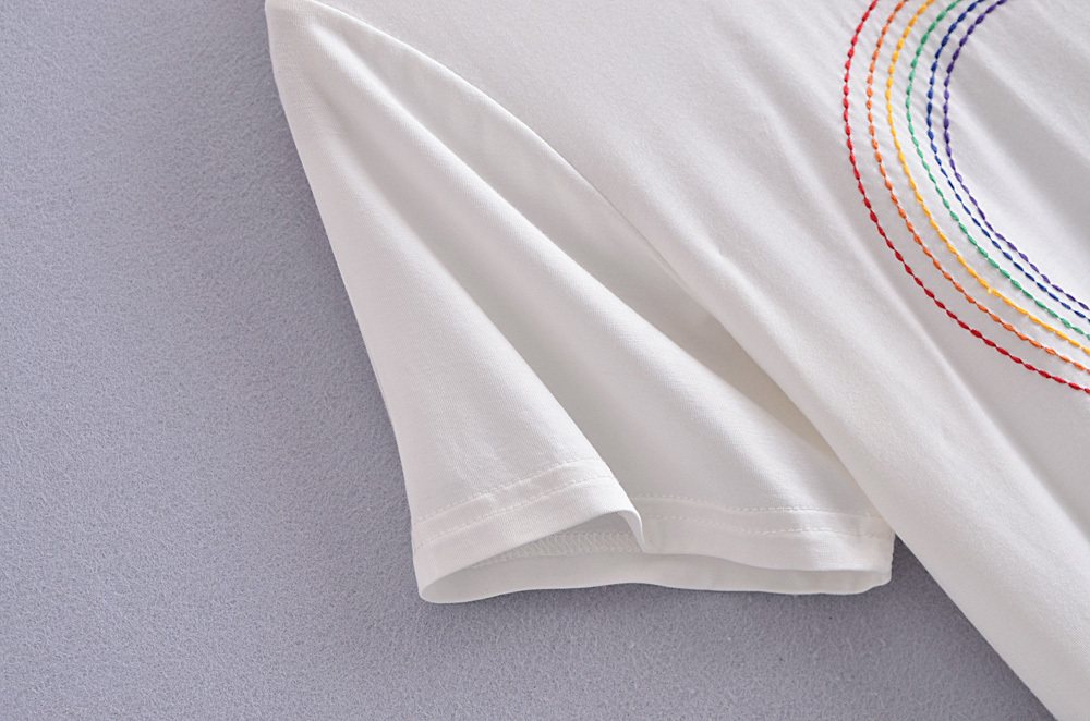 Fashion White Cotton Geometric Print Round Neck Short-sleeved Top,Hair Crown