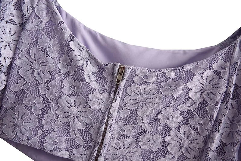 Fashion Purple Lace Square Neck Blouse Smocked Skirt Suit,Tank Tops & Camis