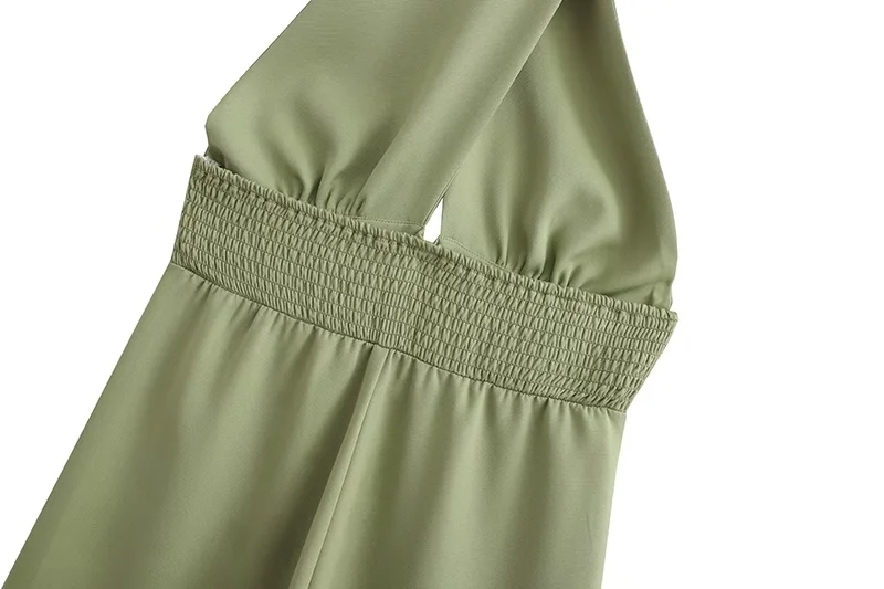 Fashion Green Cross Halterneck Straight-leg Jumpsuit,Tank Tops & Camis