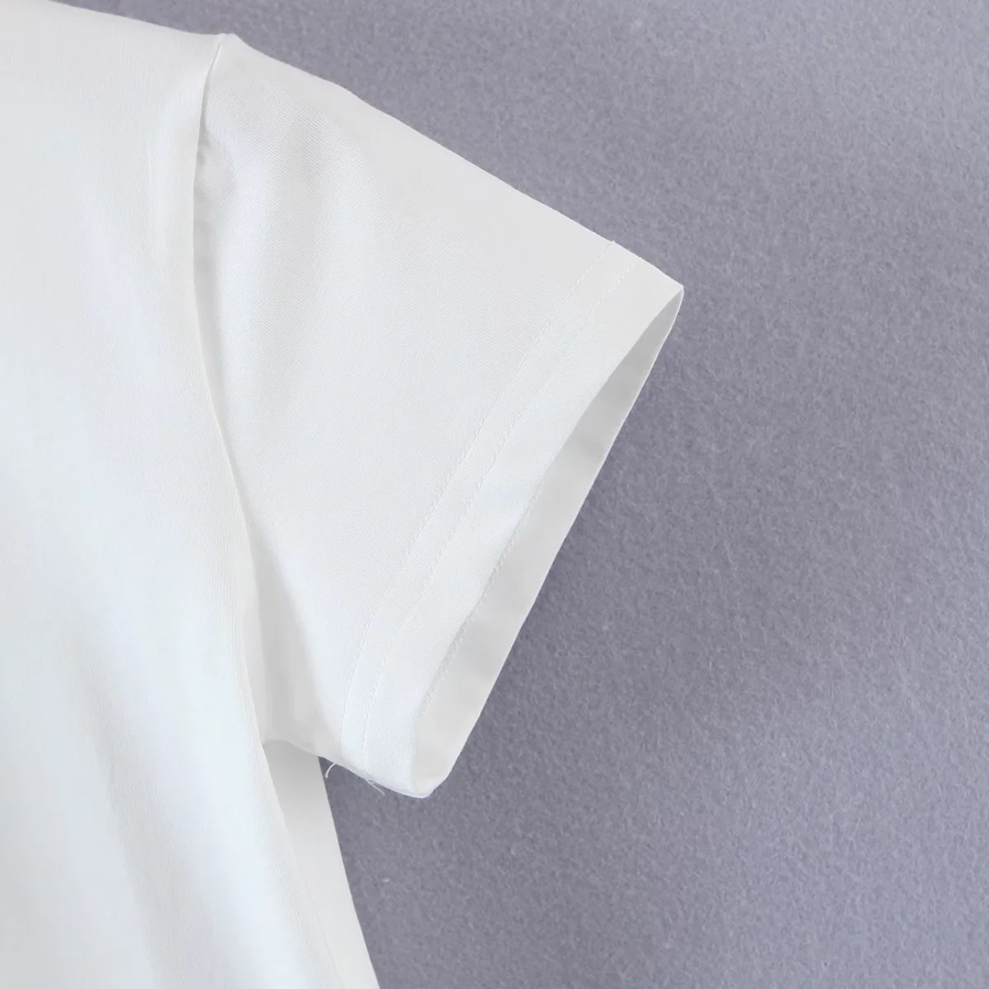 Fashion White Heart Print Round Neck Short Sleeves,Tank Tops & Camis