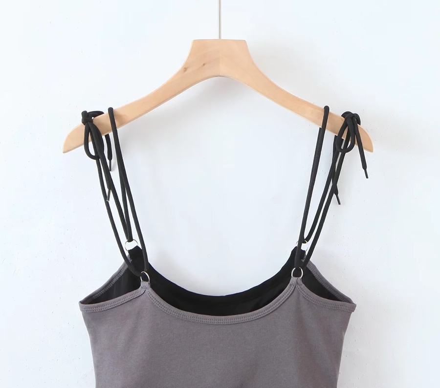 Fashion Grey Cotton Lace-up Sling Top,Tank Tops & Camis