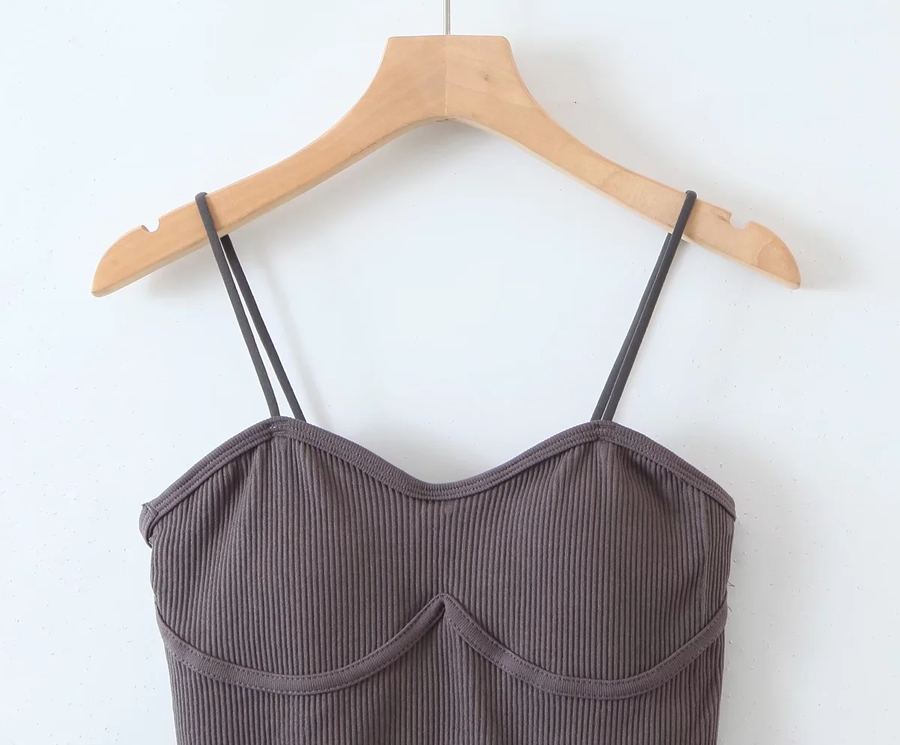 Fashion Brown Cotton Sling Top,Tank Tops & Camis