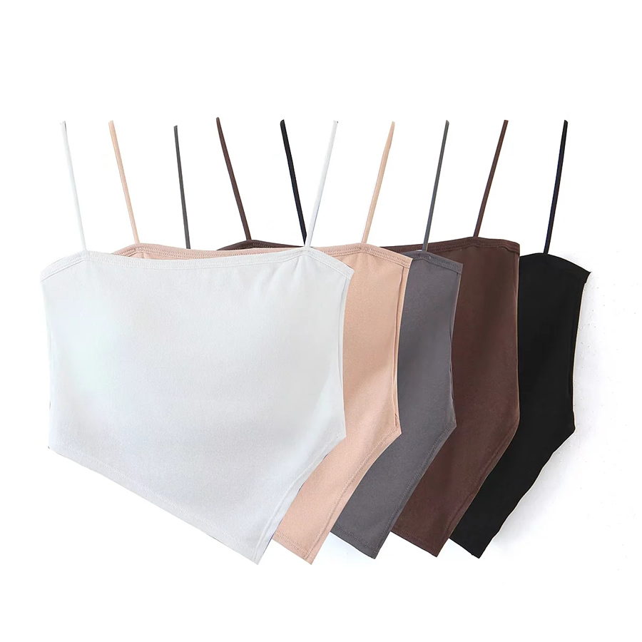 Fashion Brown Cotton Geometric Irregular Sling,Tank Tops & Camis