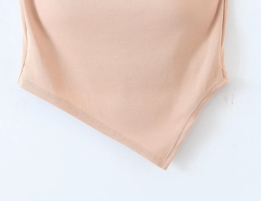 Fashion Brown Cotton Geometric Irregular Sling,Tank Tops & Camis