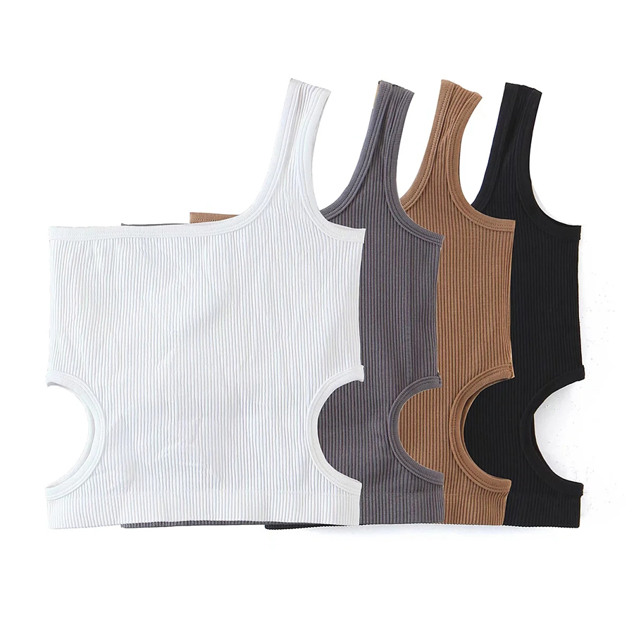 Fashion Coffee Color Threaded Cotton Halter Vest,Tank Tops & Camis