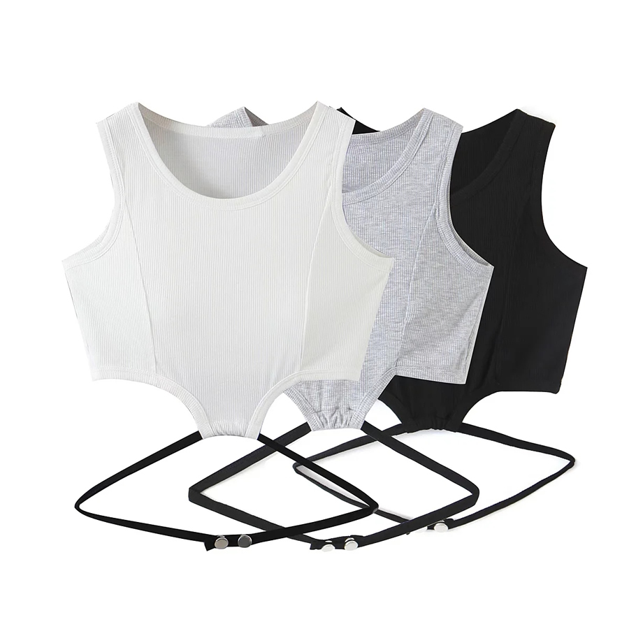Fashion Grey Cotton Geometric Sling Top,Tank Tops & Camis