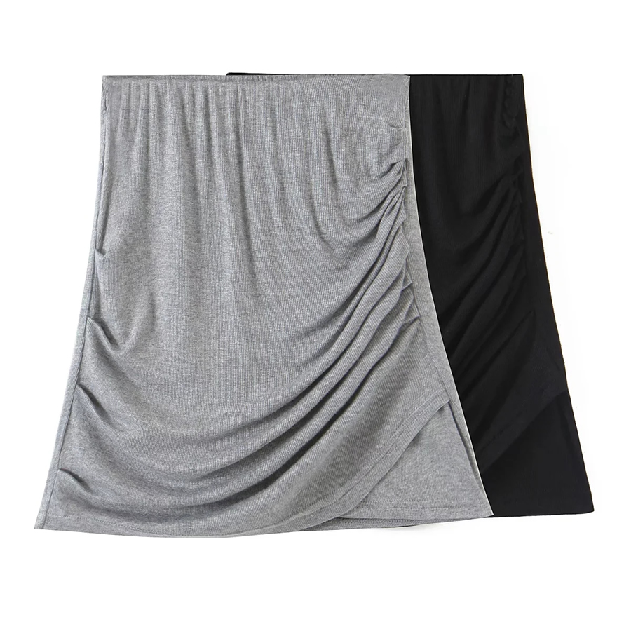 Fashion Flecking Gray Threaded Cotton Pleated Skirt,Skirts