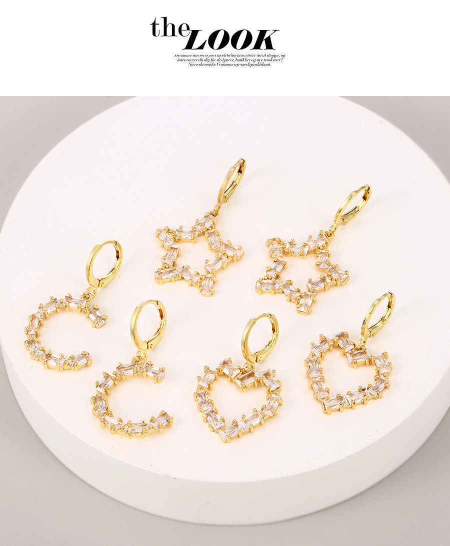 Fashion Golden-3 Copper Inlaid Zirconium Letter Earrings,Earrings