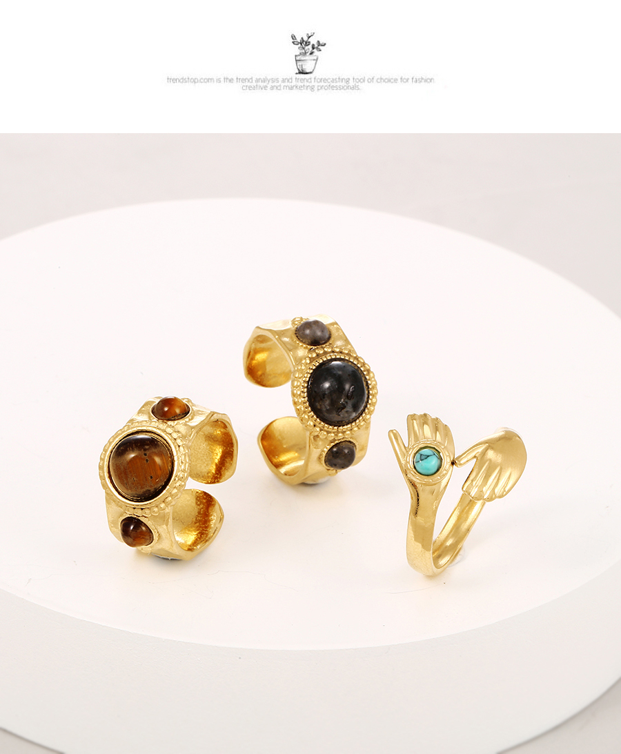 Fashion Gold Titanium Steel Palm Turquoise Ring,Rings