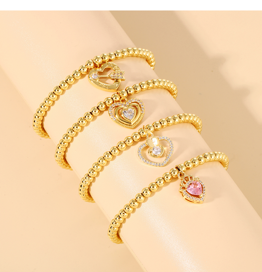Fashion Gold Copper Inlaid Zirconium Beaded Love Bracelet,Bracelets