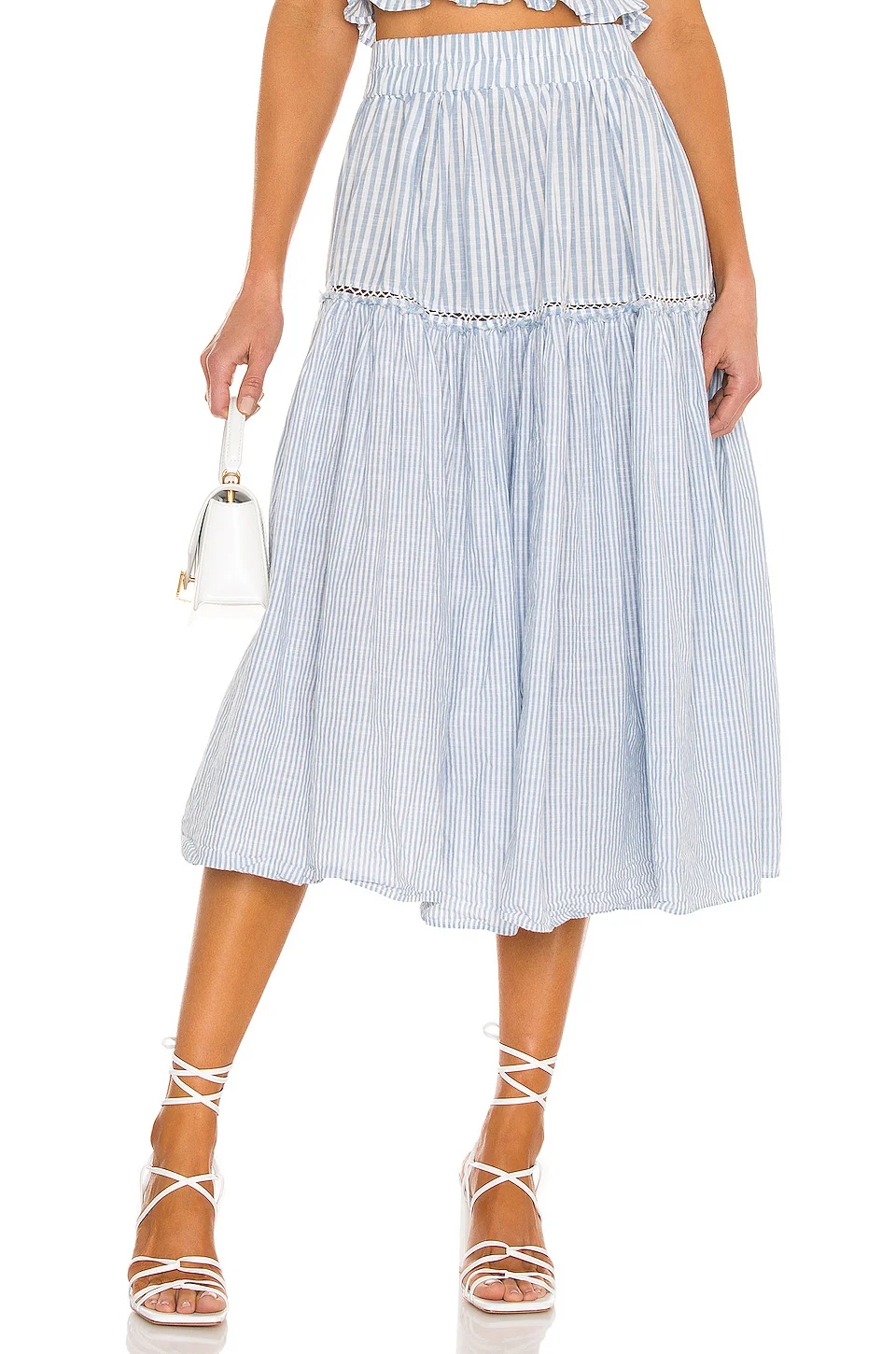 Fashion Blue Lace Stitching Striped Skirt,Skirts