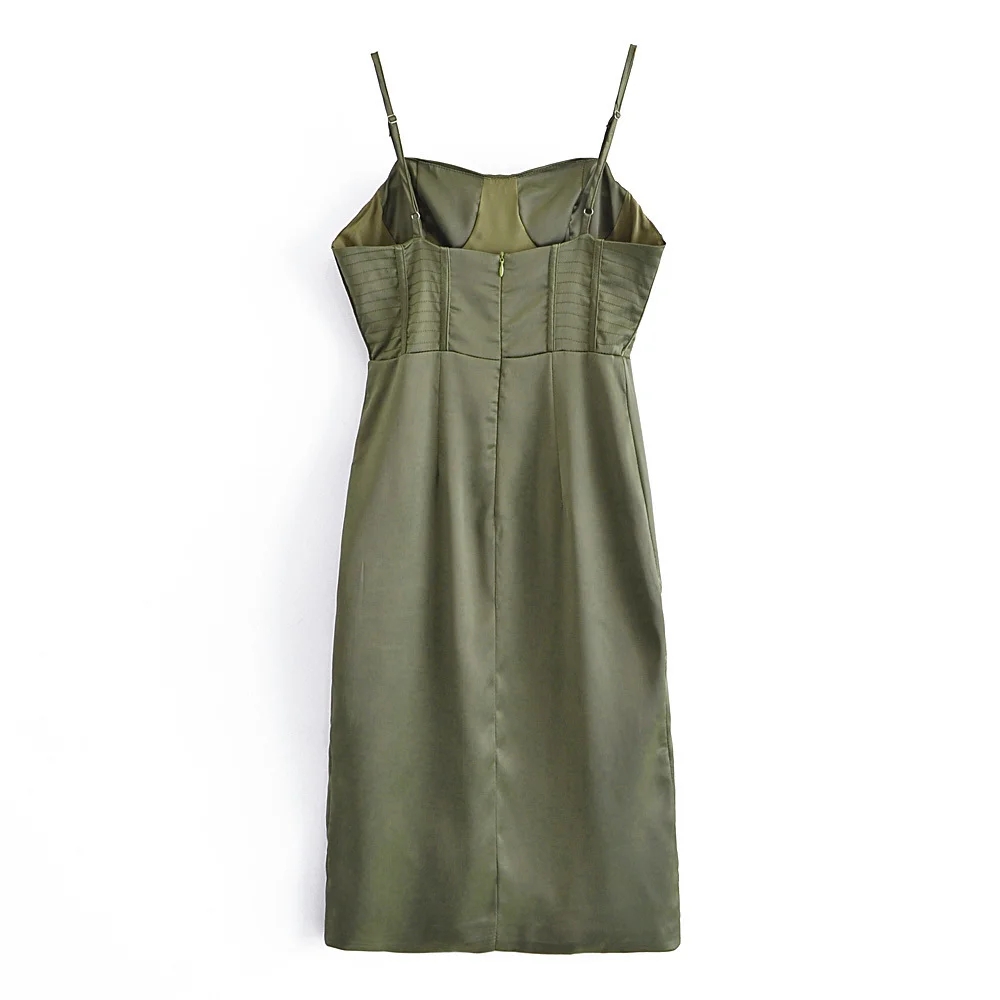 Fashion Armygreen Tunic Fishbone Sling Dress,Long Dress