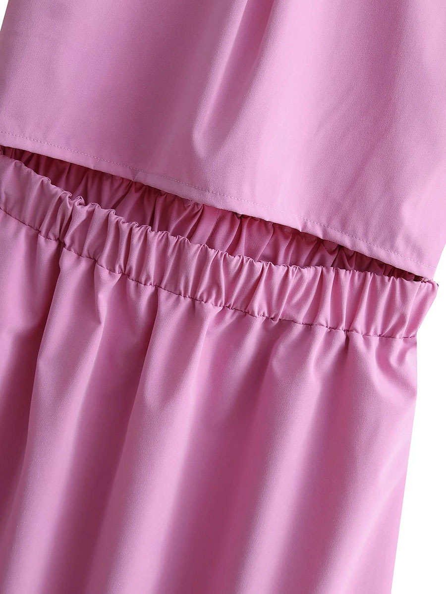 Fashion Pink Lapel Waist Tie Dress,Long Dress