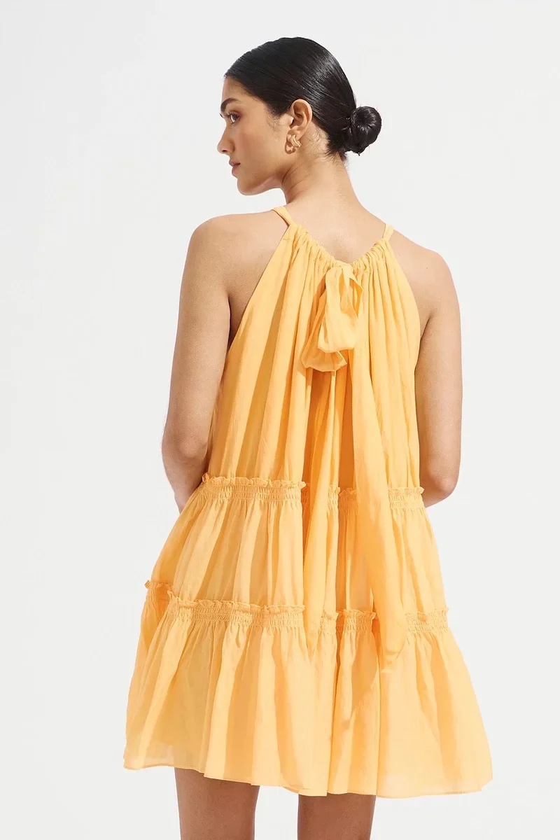 Fashion Yellow Solid Color Pleated Dress,Long Dress