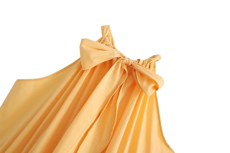 Fashion Yellow Solid Color Pleated Dress,Long Dress