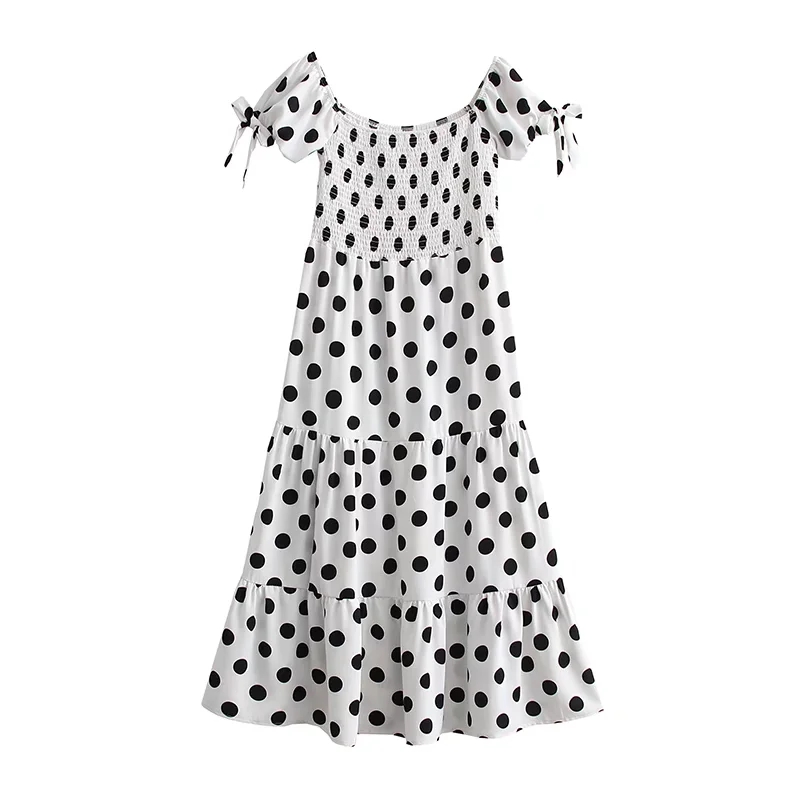 Fashion White Polka Dot Print Dress,Long Dress