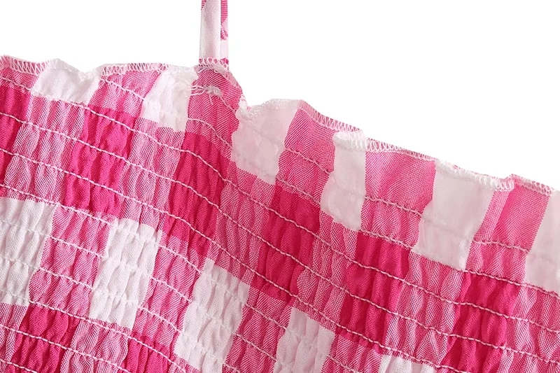 Fashion Pink Plaid Strap Dress,Mini & Short Dresses