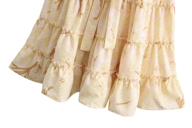 Fashion Yellow Printed Suspender Cake Skirt,Mini & Short Dresses