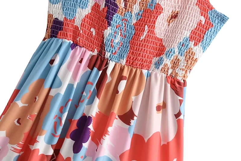Fashion Color Printed Multi-layer Sling Dress,Long Dress