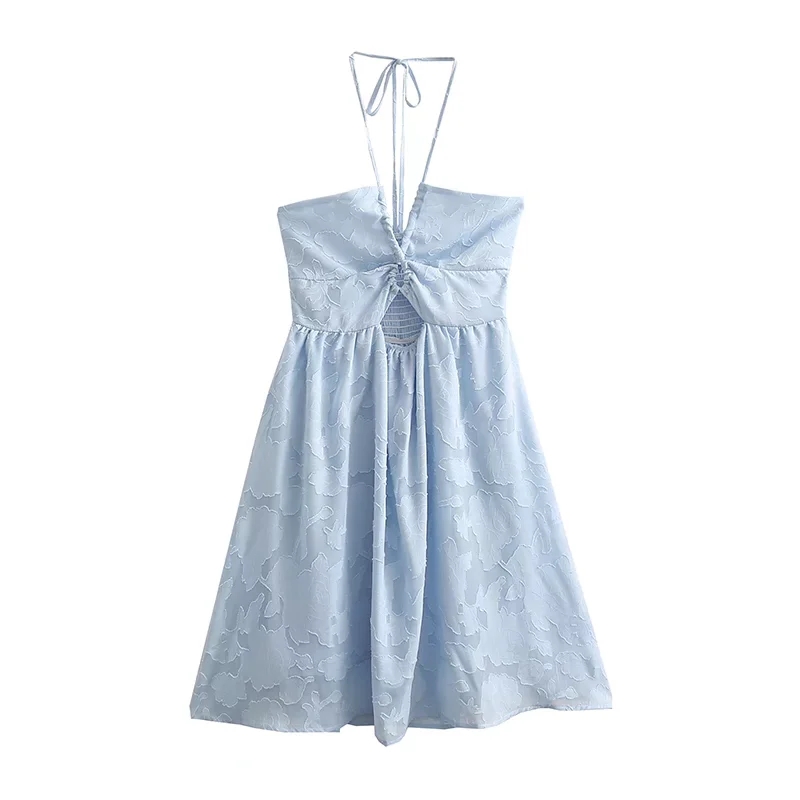 Fashion Blue Hollow Lace Dress,Mini & Short Dresses