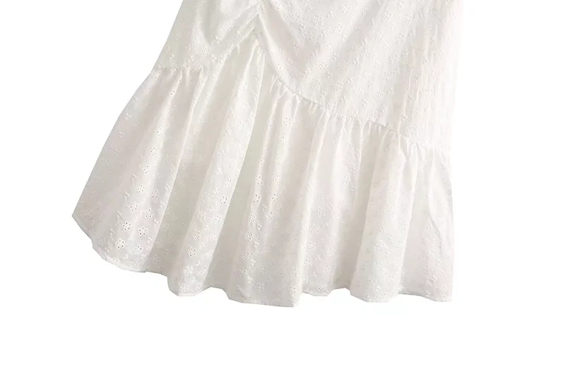 Fashion White Cotton Embroidered Lace-up Suspender Skirt,Mini & Short Dresses
