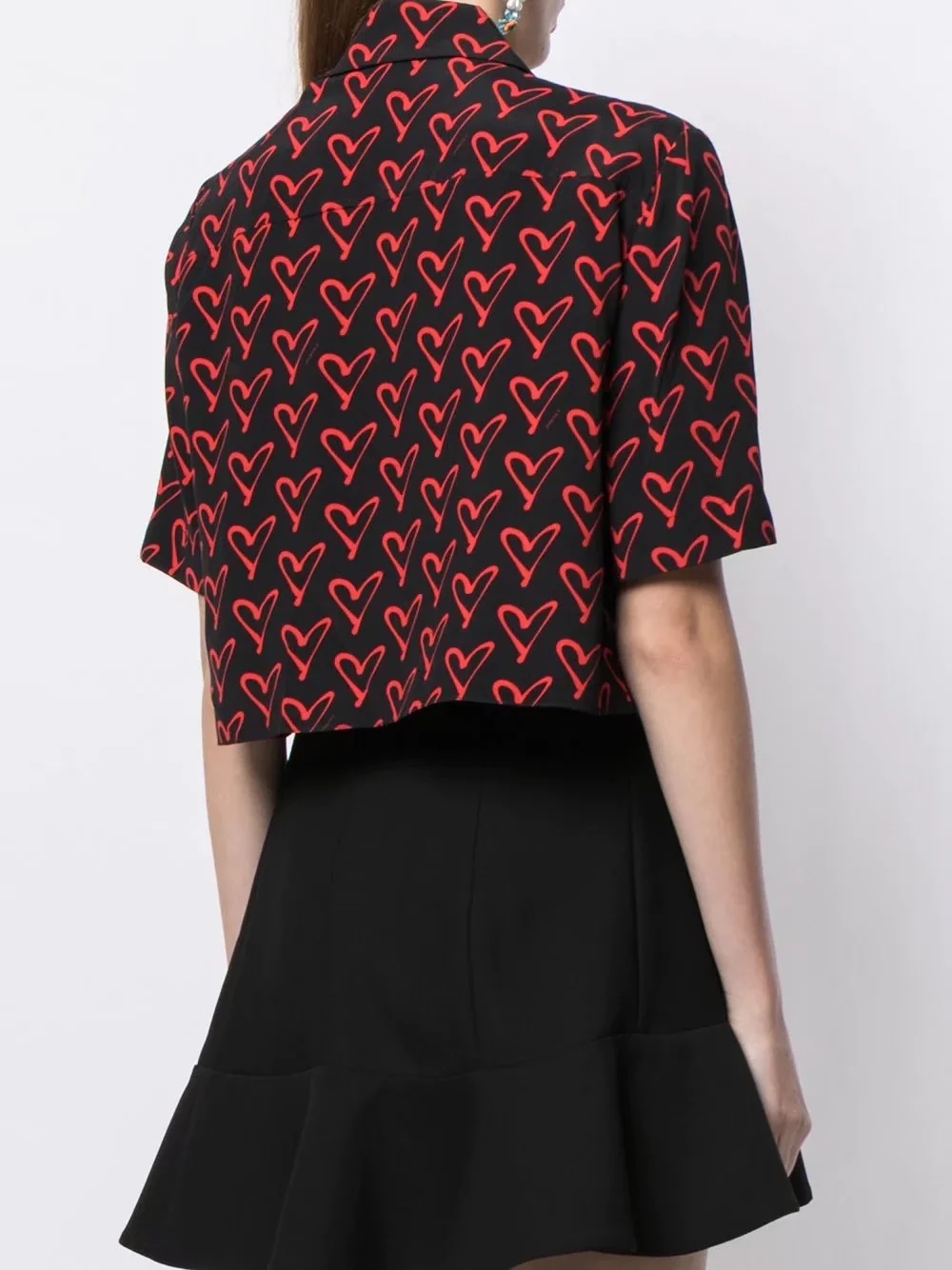 Fashion Black Heart Print Knotted Shirt,Blouses