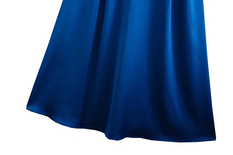 Fashion Blue Satin Back Cross-over Dress,Long Dress