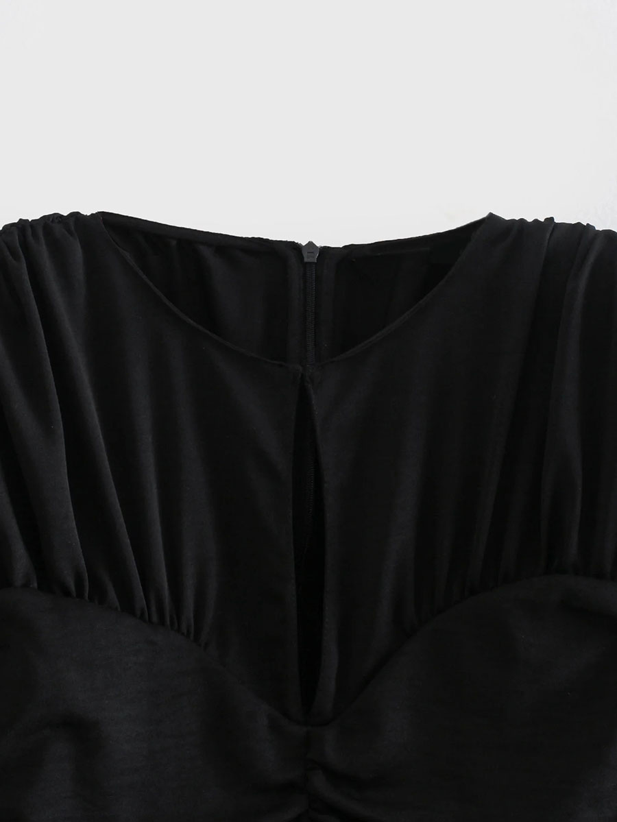 Fashion Black Long Sleeve Pleated Dress,Long Dress