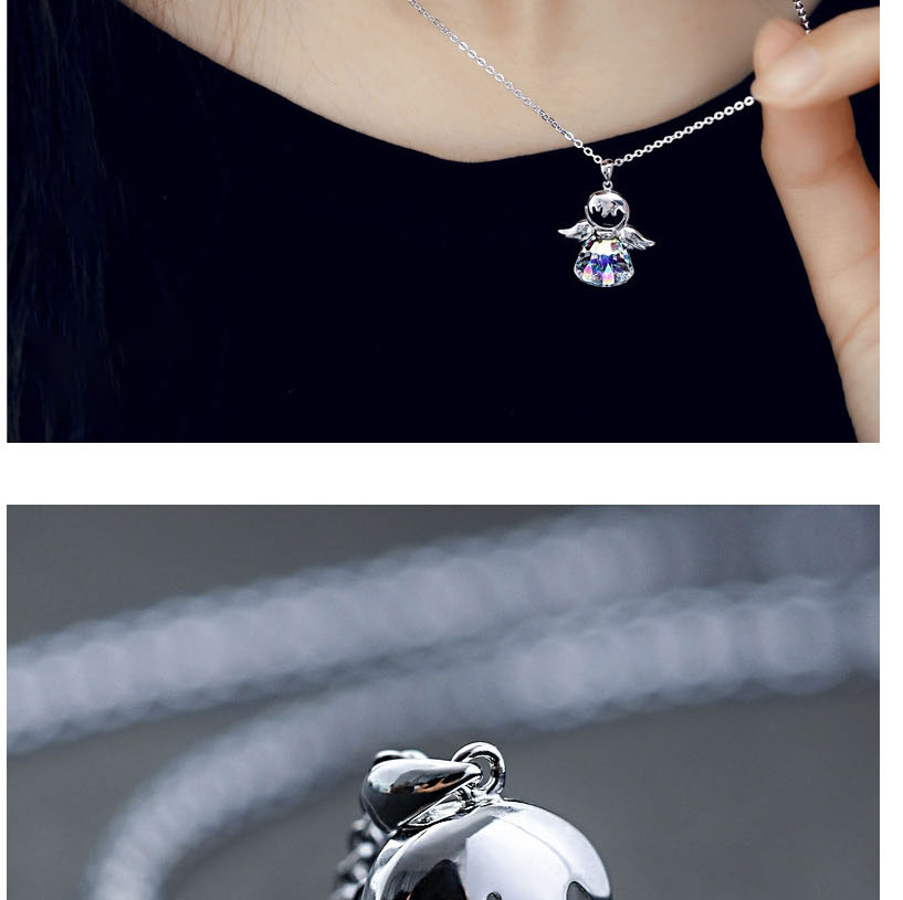 Fashion Silver Color Alloy Diamond Crystal Angel Necklace,Pendants
