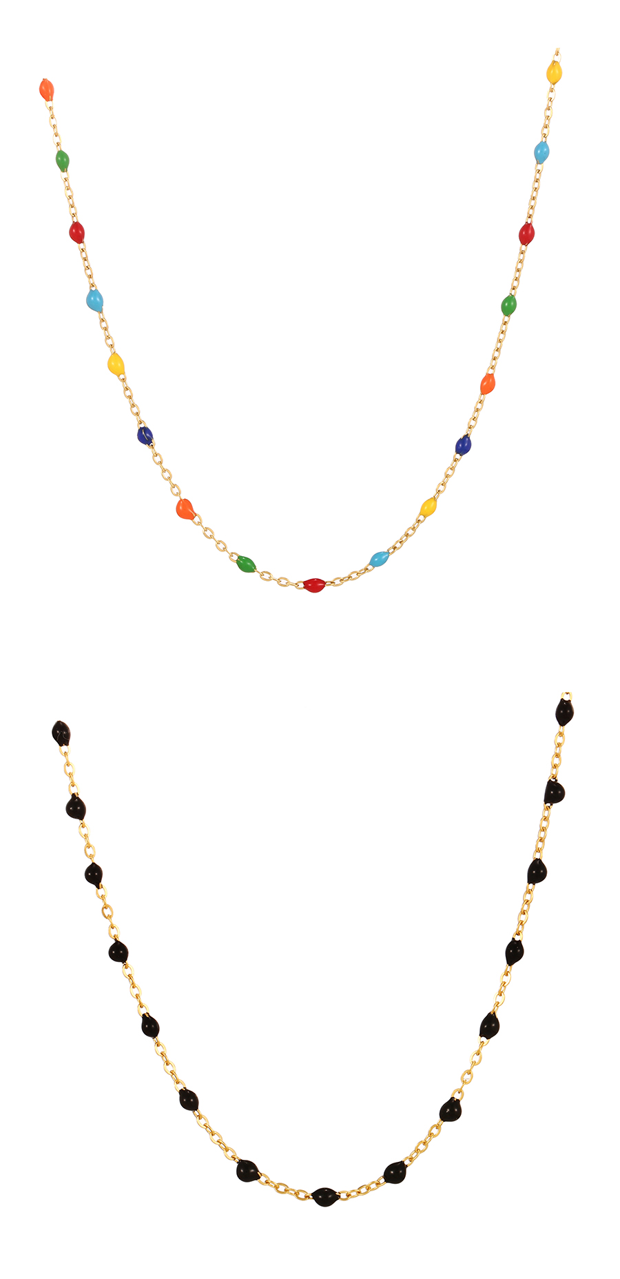 Fashion Color Titanium Steel Drop Oil Color Bead Necklace,Necklaces