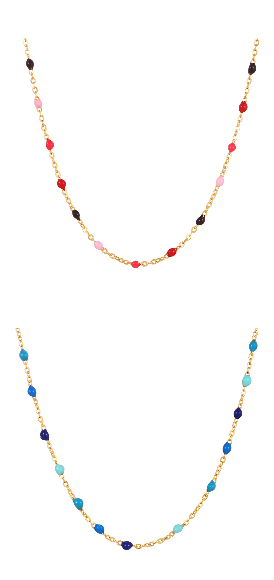 Fashion Blue Titanium Steel Drop Oil Color Bead Necklace,Necklaces