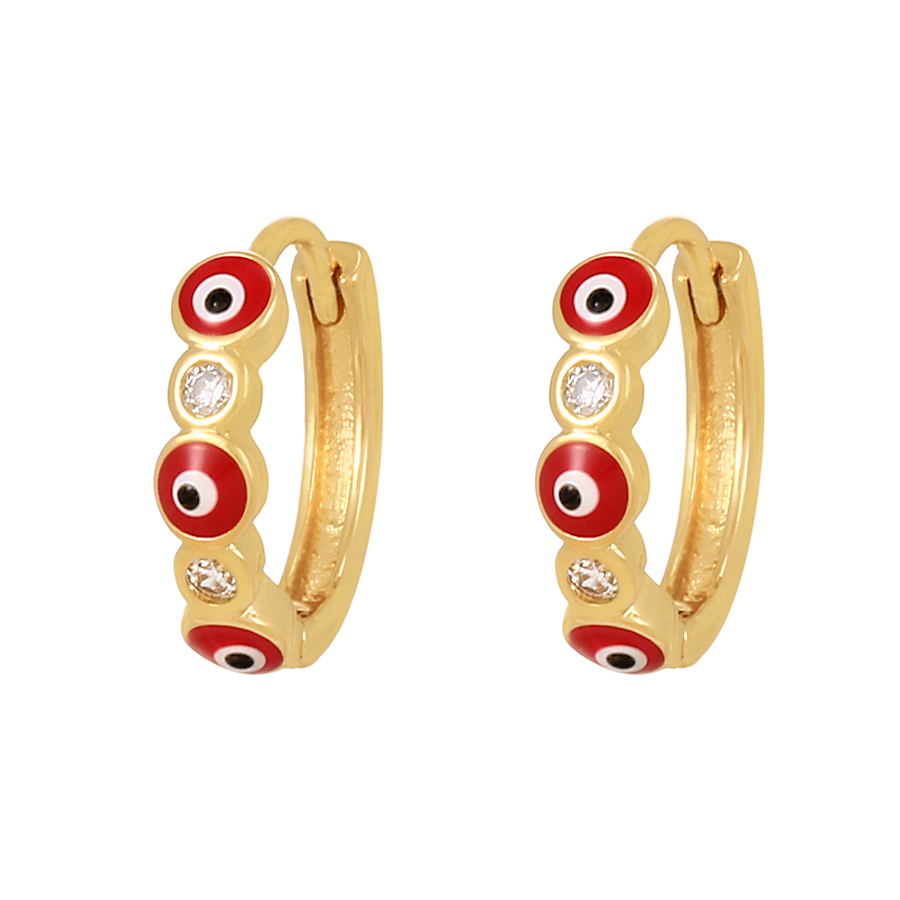 Fashion Red Copper Inlaid Zirconium Drop Oil Round Eye Earrings,Earrings