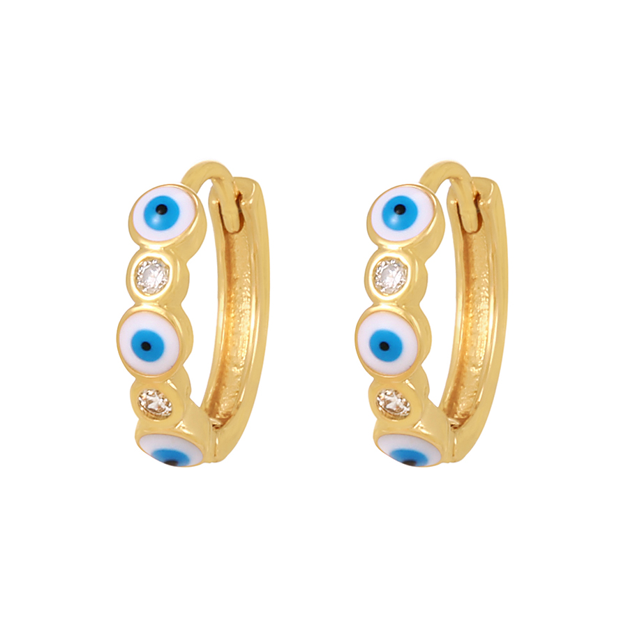 Fashion Navy Blue Copper Inlaid Zirconium Drop Oil Round Eye Earrings,Earrings