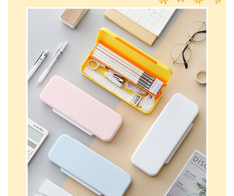 Fashion Yellow Plastic Large-capacity Double-layer Pencil Box,Pencil Case/Paper Bags