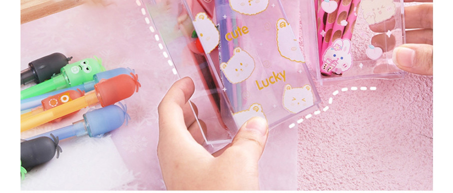 Fashion Peach Little Bear Bunny Cartoon Multifunctional Transparent Pen Holder,Pencil Case/Paper Bags