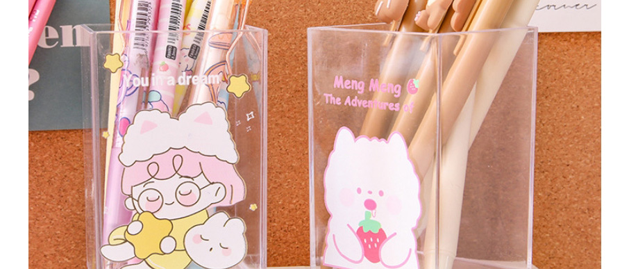 Fashion Strawberry Bear Cartoon Multifunctional Transparent Pen Holder,Pencil Case/Paper Bags