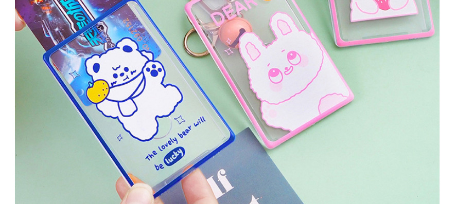 Fashion Peach Little Bear Bunny Plastic Cartoon Transparent Card Sleeve Protective Sleeve,Other Creative Stationery