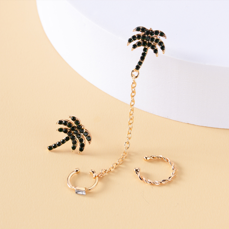 Fashion Main Image Alloy Diamond Palm Tree Stud Earrings Set,Jewelry Sets