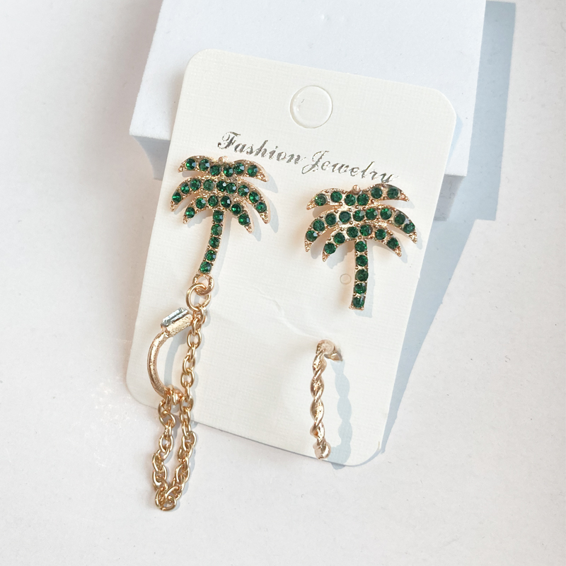 Fashion Main Image Alloy Diamond Palm Tree Stud Earrings Set,Jewelry Sets