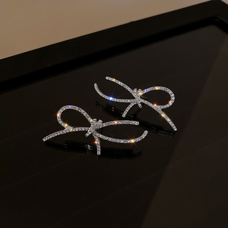 Fashion Silver Color Alloy Diamond Bow Stud Earrings,Stud Earrings