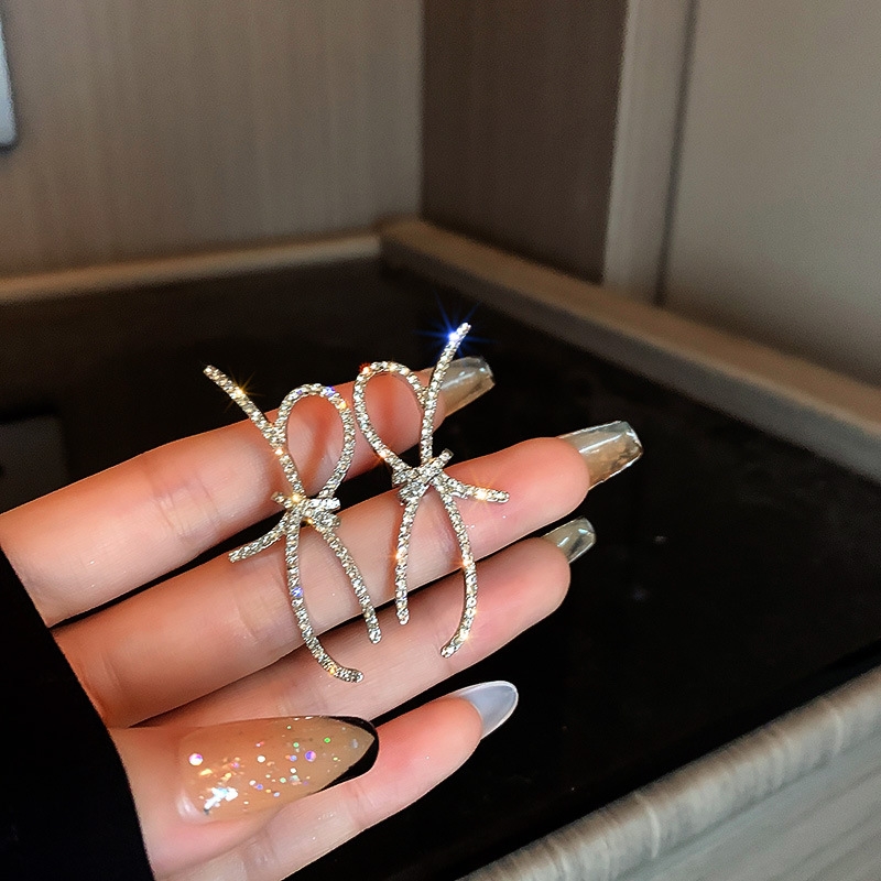 Fashion Silver Color Alloy Diamond Bow Stud Earrings,Stud Earrings