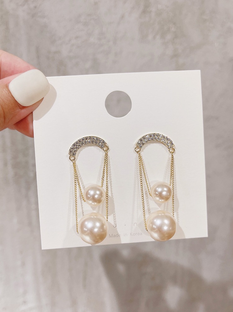 Fashion Main Image Alloy Diamond Pearl Tassel Drop Earrings,Drop Earrings