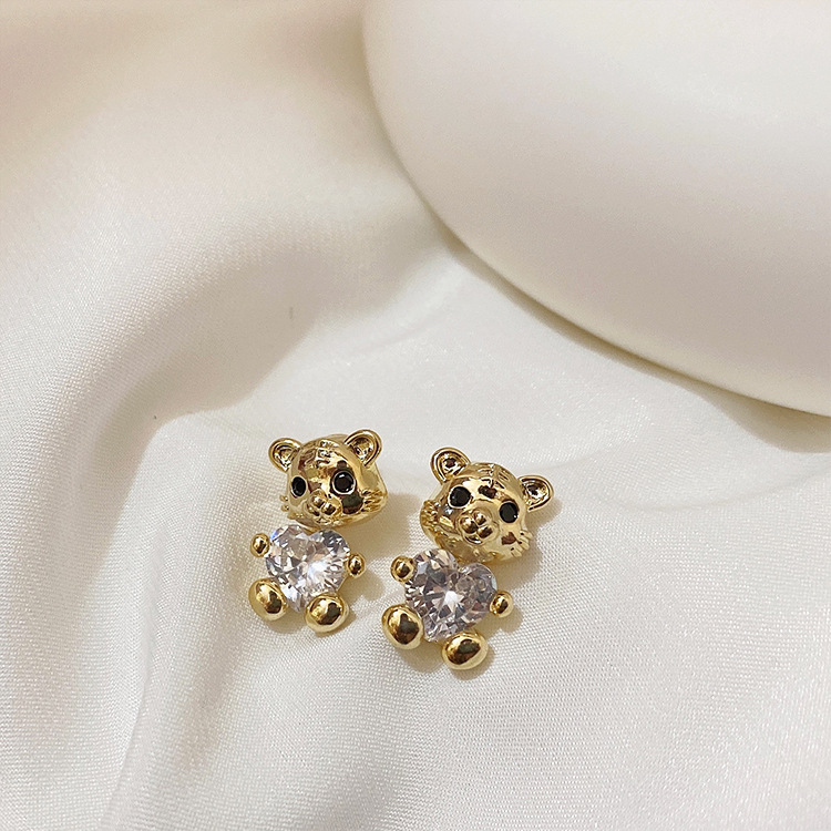 Fashion Main Image Alloy Diamond Small Tiger Stud Earrings,Stud Earrings