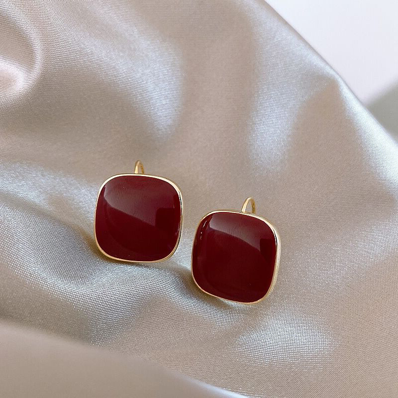 Fashion Red Alloy Geometric Square Earrings,Hoop Earrings