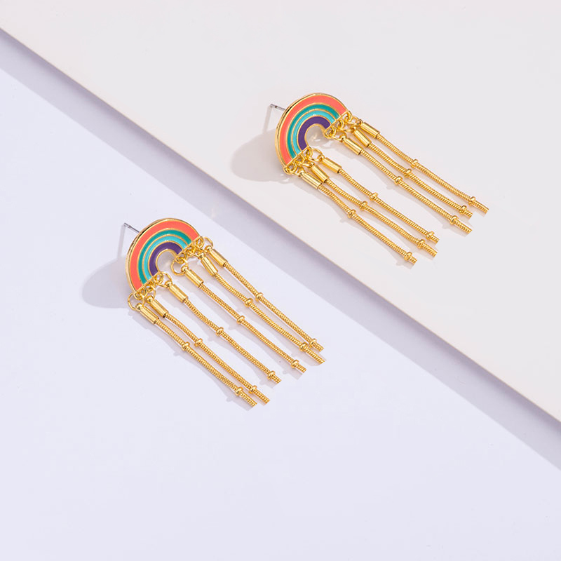 Fashion Main Image Alloy Geometric Rainbow Tassel Drop Earrings,Drop Earrings
