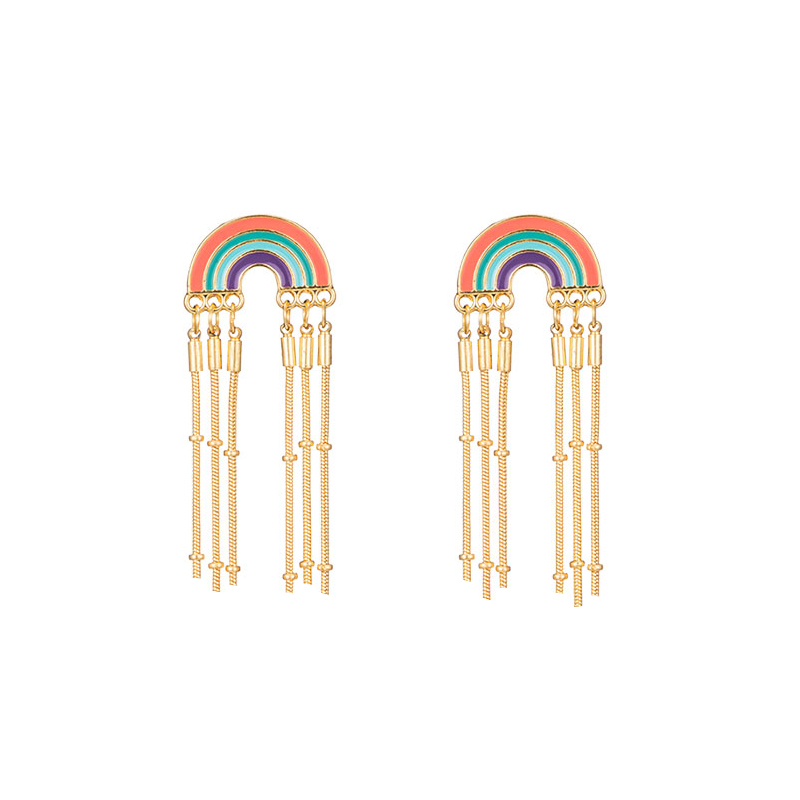 Fashion Main Image Alloy Geometric Rainbow Tassel Drop Earrings,Drop Earrings